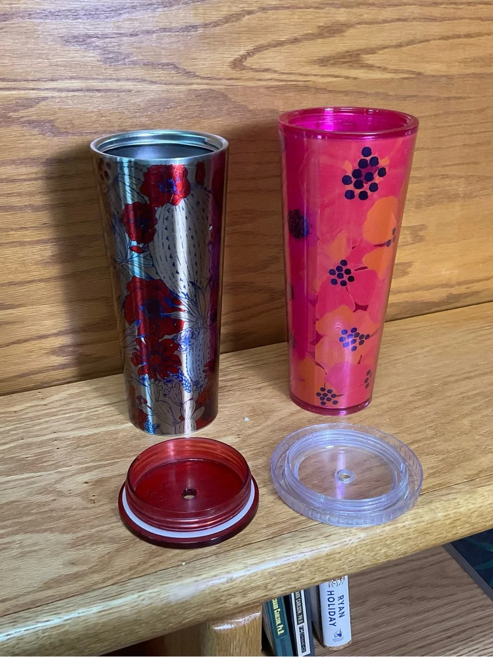 Starbucks Set 2 Venti Tumblers Cactus Floral Metal + Poppy  Reusable Cup 24 oz